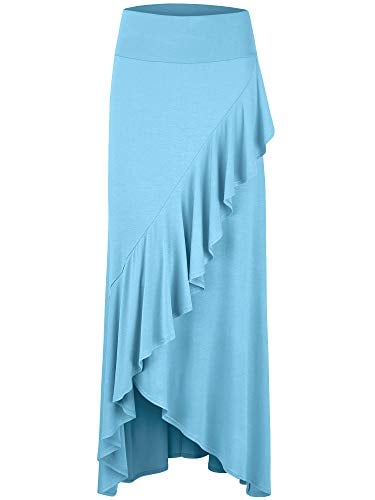 Book Cover LL Womens Wrapped High Low Ruffle Maxi Skirt - Made in USA