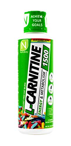 Book Cover NutraKey L-Carnitine 1500 Liquid Fat Burner, (Sour Gummy Worms) 31 Servings