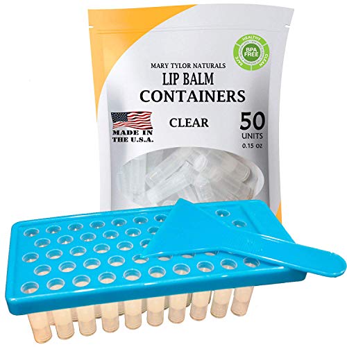 Book Cover Lip Balm Container Tray Kit with Fill Tray and Spatula, BPA Free, Made in the USA, Includes 50 Clear Lip Balm Containers with Caps (0.15 oz each) by Mary Tylor Naturals
