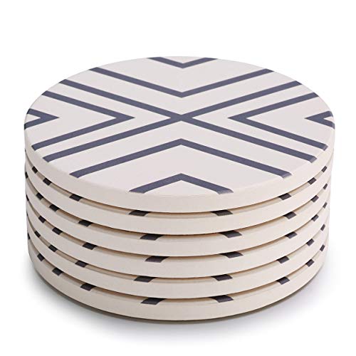 Book Cover LIFVER Coasters for Drinks, Absorbent Coaster Set of 6 with Cork Base, Ceramic Drink Coasters for Cold Drinks Wine Glasses Cups Mugs, Grey-line