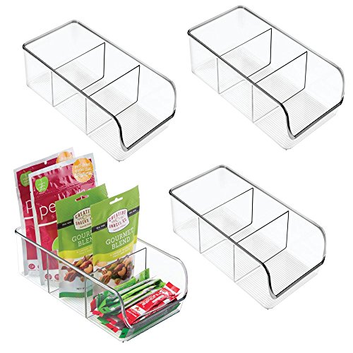 Book Cover mDesign Plastic Food Packet Kitchen Storage Organizer Bin Caddy - Holds Spice Pouches, Dressing Mixes, Hot Chocolate, Tea, Sugar Packets in Pantry, Cabinets or Countertop - 4 Pack - Clear