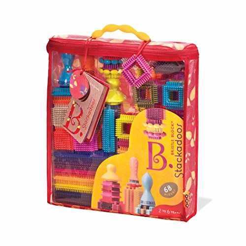 Book Cover B toys - Bristle Blocks Stackadoos â€“ 68 Toy Blocks in a Storage Pouch â€“ BPA Free STEM Toys Building Blocks for Kids 2 years +