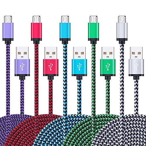 Book Cover Micro USB Cable,5Pack 6.6FT/2M Ailkin Quick Charge Cable Braided Micro USB 2.0 A Male to Micro B USB Charger Cord for Samsung Galaxy S6 S7 Edge Plus, LG,Moto X, HTC, Android Tablets and More