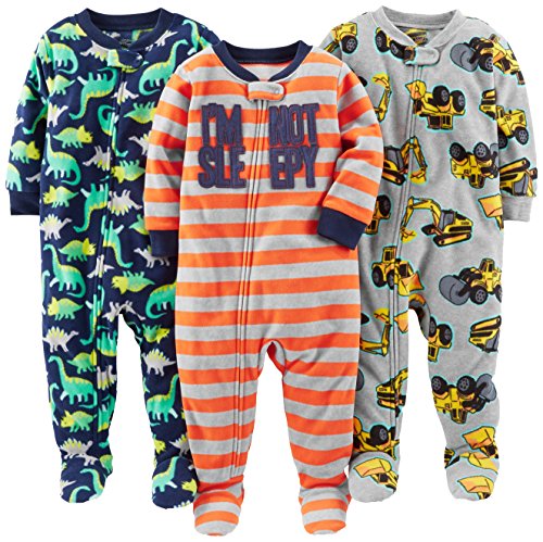 Book Cover Simple Joys by Carter's Baby and Toddler Boys' 3-Pack Loose Fit Fleece Footed Pajamas