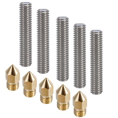 Book Cover PChero 5pcs 30MM Length Extruder 1.75mm Tube and 5pcs 0.4mm Brass Extruder Nozzle Print Heads for Anet A8 and MK8 Makerbot Reprap 3D Printers