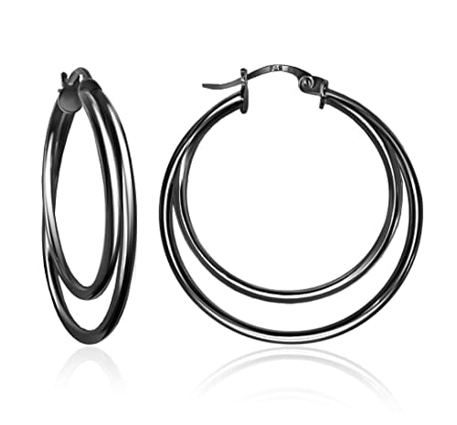 Book Cover Hoops & Loops 925 Sterling Silver Double Circle 30mm Round-Tube Polished Click-Top Hoop Earrings for Women and Teen Girls