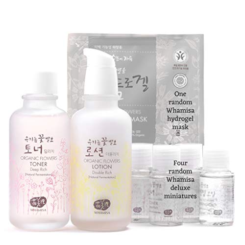 Book Cover Whamisa Organic Flowers Toner & Lotion Skincare Set for Face & Body | Deep Rich Kit with Whamisa Organic Facial Mask + 4 Best Miniature Samples | with Natural Ingredients Korean Skin Care