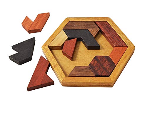 Book Cover Kingzhuo Hexagon Tangram Puzzle Wooden Puzzle for Children and Adults Challenging Puzzles Wooden Brain Teasers Puzzle for Adults Puzzles Games Family Portable Puzzles Brain Games Tangrams for Adults