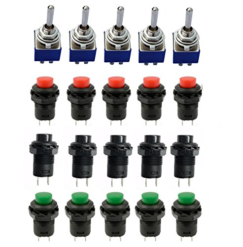 Book Cover Aoyoho 15Pcs Off/ON Thread SPST Latching Type Push Button Switch and 5Pcs ON/ON 2 Position DPDT Toggle Switch