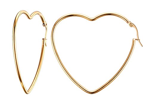 Book Cover Women's Stainless Steel Gold Plated Heart Shape Hinged Large Hoop Earring,Anti-allergy
