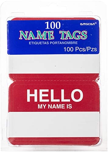 Book Cover AMSCAN Adhesive Name Tags Hello/RED, One Size