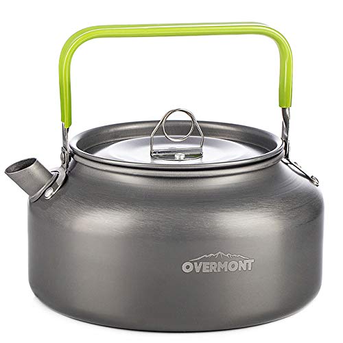 Book Cover Overmont Camping Kettle Camp Tea Kettle Camping Coffee Pot Aluminum 27/42 FL OZ Outdoor Hiking Kettle Camping Gear Portable Teapot Compact and Lightweight with Silicon Handle