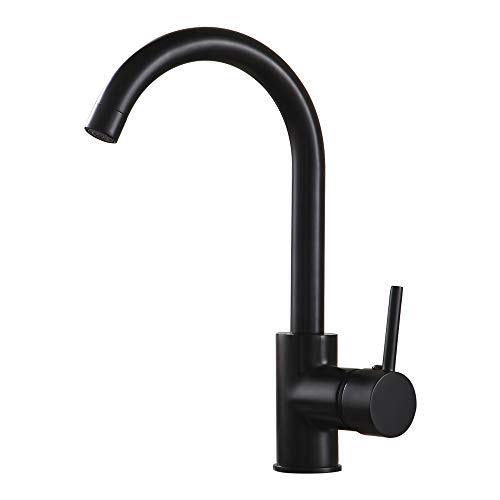 Book Cover OWOFAN Modern Single Handle Kitchen Bar/Prep Sink Faucet Hot and Cold Water, Brass Black WF-7114R