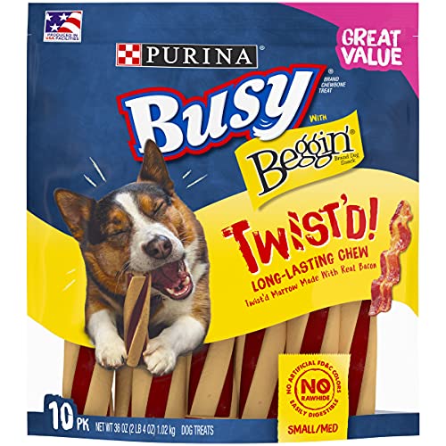 Book Cover Purina Busy With Beggin' Made in USA Facilities Small/Medium Breed Dog Treats, Twist'd - 10 ct. Pouch