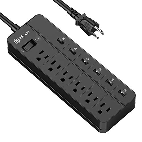 Book Cover iClever Power Strip Surge Protector with 6 USB Ports 6 Outlet, Desktop Charging Station with 15A 5ft Extension Cord, USB Power Strip for Home, Office & Hotel- Black