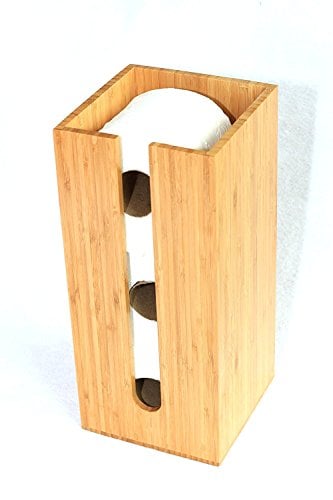 Book Cover Bamboo Toilet Paper Holder perfect for toilet paper storage or general bathroom storage, a freestanding toilet paper holder handmade from biodegradable bamboo