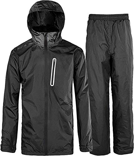 Book Cover SWISSWELL Men's Rain Suit Waterproof Lightweight Hooded Rainwear for Golf, Hiking, Travel, Running( Black-suit,Large )