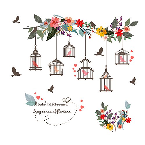 Book Cover Witkey Birdcages Flowers Flying Birds Wall Stickers Birdhouse Decals Removable Art Wall Stickers Home dÃ©cor PVC for Kid Room Bedroom Wallpaper