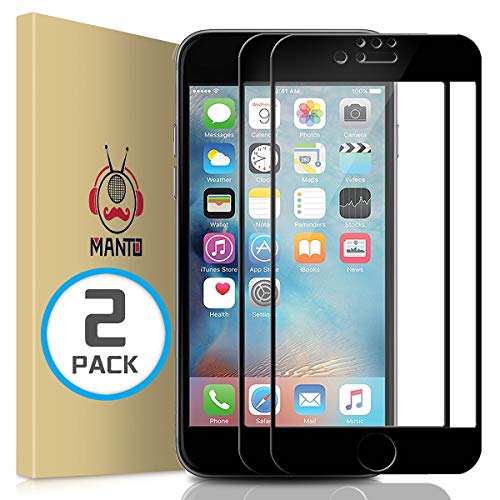 Book Cover MANTO 2-Pack Screen Protector for iPhone SE(2020) 8 7 6S 6 Full Coverage Tempered Glass Screen Protector Film Edge to Edge Protection 4.7 Inch, Black