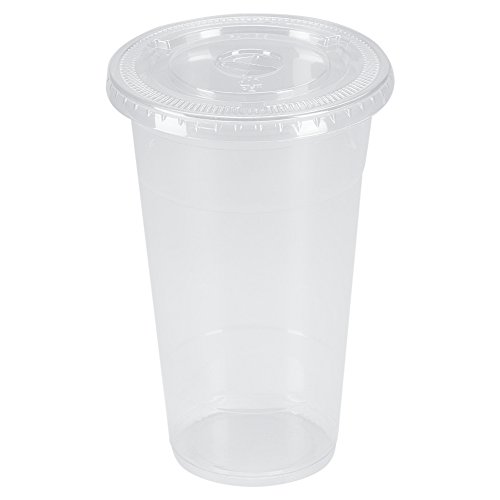 Book Cover Benail 100 Sets 24 oz. Plastic Crystal Clear Cups with Flat Lids for Cold Drinks, Iced Coffee, Bubble Boba, Tea, Smoothie etc.