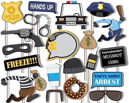 Book Cover Birthday Galore Cops and Robbers Police Photo Booth Props Kit - 20 Pack Party Camera Props Fully Assembled