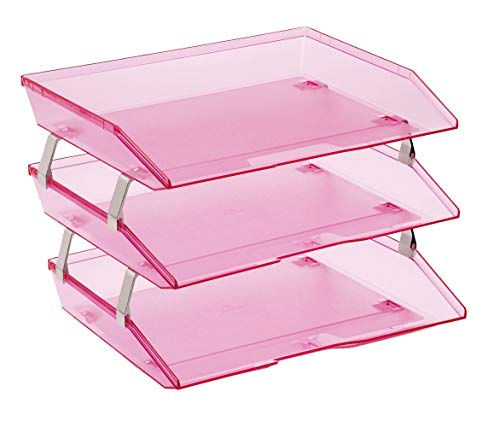 Book Cover Acrimet Facility 3 Tier Letter Tray Side Load Plastic Desktop File Organizer (Clear Pink Color)