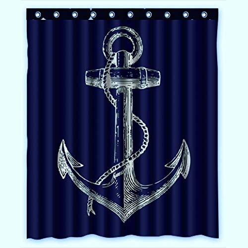 Book Cover KXMDXA Custom Nautical Navy Blue Anchor Shower Curtain Waterproof Polyester Bathroom 60 x 72 inch