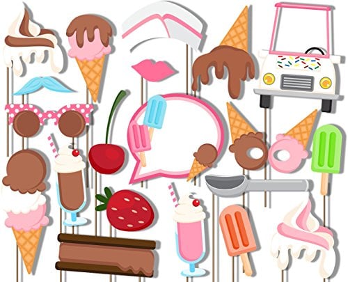 Book Cover Birthday Galore Ice Cream Shoppe Photo Booth Props Kit - 20 Pack Party Camera Props Fully Assembled