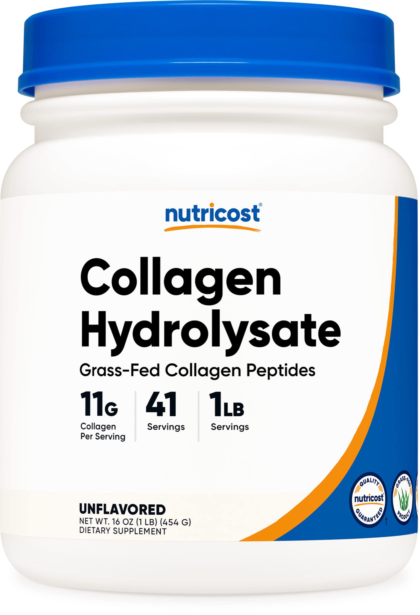 Book Cover Nutricost Grass-Fed Collagen Powder 1LB (454 G) - Grass Fed Bovine Collagen Hydrolysate (Unflavored) - Collagen Peptides 41.0 Servings (Pack of 1)