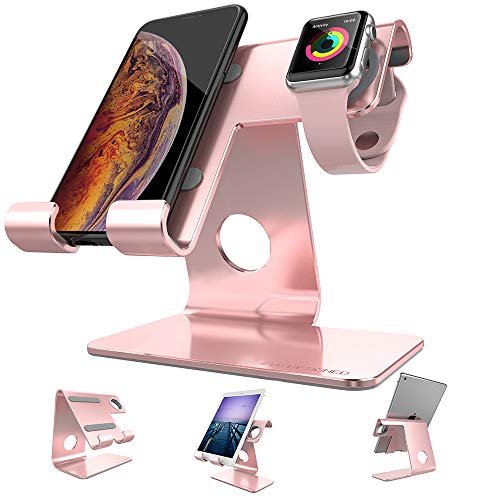 Book Cover Cell Phone Stand Tablet Stand , ZVEproof iWatch iPhone Apple Watch Charging Station Stand Dock Cradle Holder for Mobile Phone (All Size) and Tablet (Up to 10.1 inch), Rose Gold