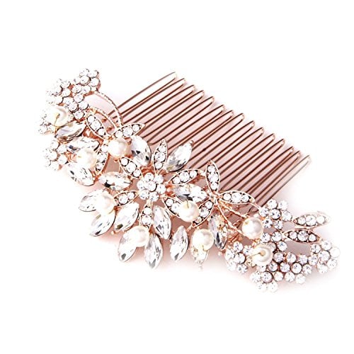 Book Cover Fairy Moda Vintage Pearl Crystal Bridal Hair Accessories Rose Gold Hair Comb for Brides Wedding