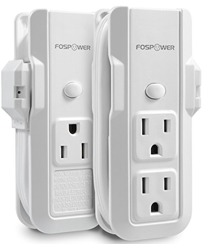 Book Cover FosPower (2 Pack) 3-Outlet Mini Power Strip with 10inch Wraparound Extension Cord & 90 Degree Plug Adapter Wall Tap for Home Office & Travel (White)