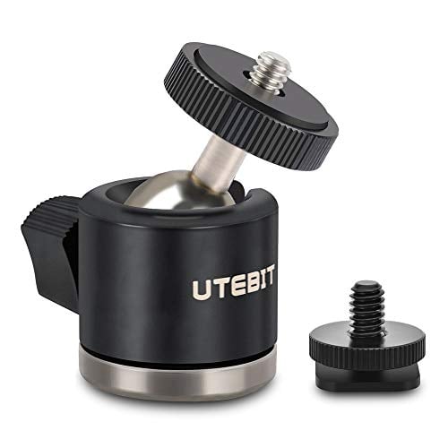 Book Cover UTEBIT Mini Ball Head with 1/4 Hotshoe Mount Adapter 360 Degree Swivel Aluminum Tripod Ballhead Compatible for HTC Vive, DSLR, Light Stand, Speedlight Quick Release Camrea Ball Joint Max. Load 6.6lbs