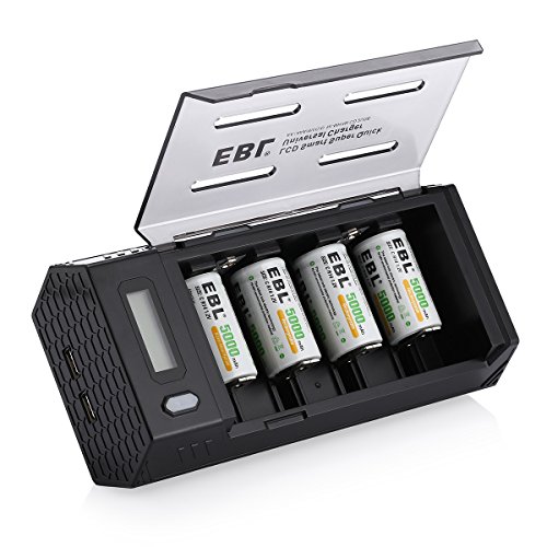 Book Cover EBL C Size Rechargeable Batteries (4 Pack) with Upgraded AA AAA C D 9V Battery Charger with 2 USB Port
