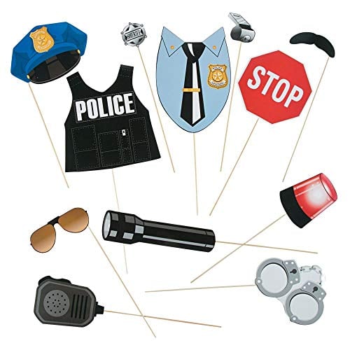 Book Cover Police Party Photo Stick Props - Birthday Party and Photo Booth Accessories - 12 Pieces