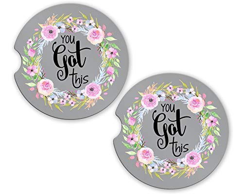 Book Cover The Navy Knot Car Coasters for Drinks - Motivational, Happy - Cute Car Accessories for Women - Fashion Car Decor, Absorbing & Non Slip Mug & Cup Holder - Set of 2 (You Got This)