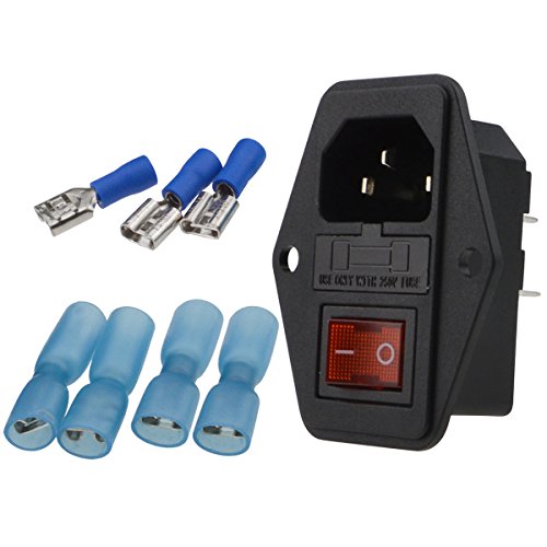Book Cover URBEST Male Power Socket 10A 250V Inlet Module Plug 5A Fuse Switch with 7Pcs Female 16-14 AWG Wiring Spade Crimp Terminals