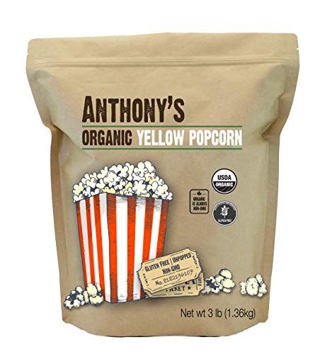 Book Cover Anthony's Organic Yellow Popcorn Kernels, 3 lb, UnPopped, Gluten Free, Non GMO