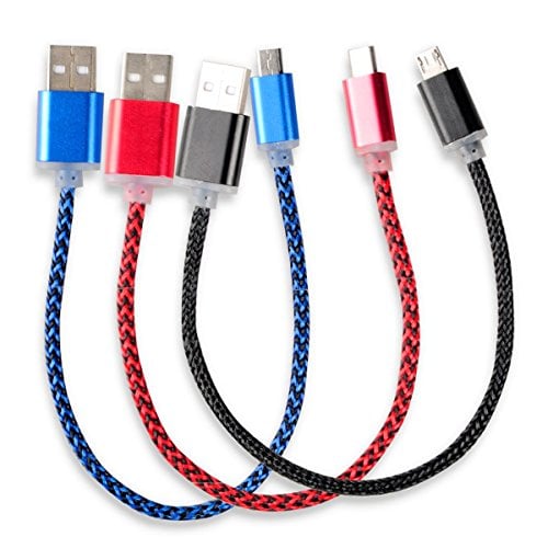Book Cover HTTX [3-Pack] 8 inch Micro USB Cable, USB 2.0 A Male to Micro B, Nylon Braided Sync & Charging Cable Cord for Android Phones, Samsung, HTC and More (Red/Blue/Black)