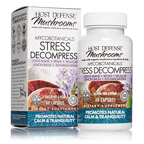 Book Cover Host Defense, MycoBotanicals Stress Decompress Capsules, Supports Calm and Relaxation, Mushroom and Herb Supplement, 60 Capsules, Unflavored