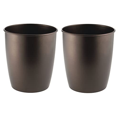 Book Cover mDesign Round Metal Small Trash Can Wastebasket, Garbage Container Bin for Bathrooms, Powder Rooms, Kitchens, Home Offices - Steel - 2 Pack - Bronze