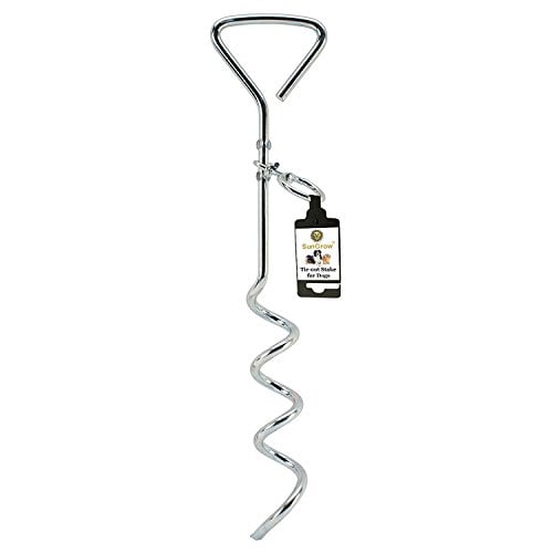 Book Cover SunGrow Stainless Steel Tie Out Leash Stake 360 Degree Rotating Ring, 16.4-inches by 3.2-inches, Spiral Drill Design, Easy to Use and Convenient for Going Out, Suitable for Dogs up to 80 Pounds