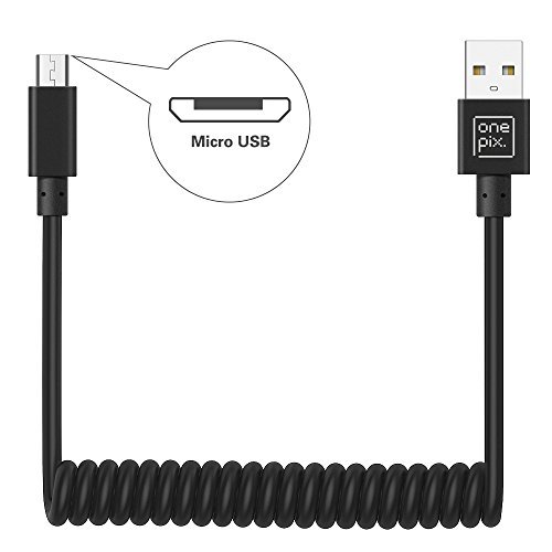 Book Cover onepix Coiled USB to Micro USB Cable, Coiled Android Charger Cable for Car Android Phones Samsung Galaxy S5 S6 S7 edge, Note 6 5, Kindle - Black