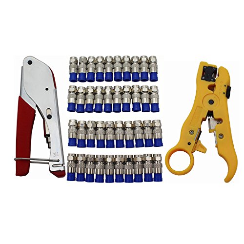 Book Cover GoodQbuy Coax Compression Connector and 40Pcs F Compression Connectors RG6 with Wire Stripper Stripping Tool