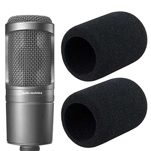 Book Cover YOUSHARES Audiotechnica AT2020 Foam Mic Windscreen - 2 Pack Large Size Microphone Cover Pop Filter for Audio Technica AT2020 and Other Large Microphones (Black)