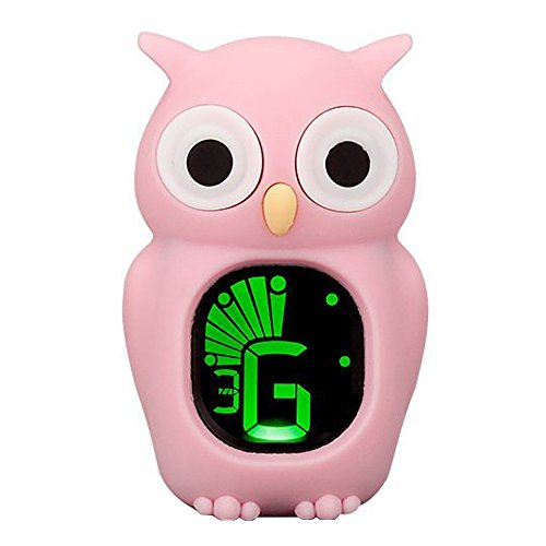 Book Cover Luvay Clip-On Pink Tuner with Guitar, Bass, Ukulele, Violin, Chromatic Tuning Modes - Cartoon Owl