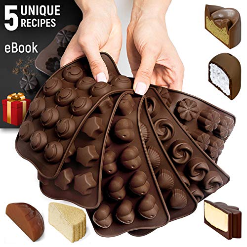 Book Cover Silicone Candy Molds + 5 Recipes eBook - 6 Pack - Ideal Silicone Molds For Fat Bombs - Chocolate Molds