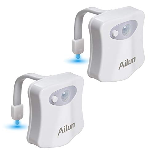 Book Cover Toilet Night Light 2Pack by Ailun Motion Sensor Activated LED, 8 Colors Changing Toilet Bowl Illuminate Nightlight for Bathroom Battery Not Included Perfect with Water Faucet Light