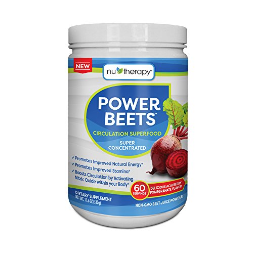 Book Cover Nu-Therapy Power Beets Super Concentrated Circulation Superfood Dietary Supplement - Delicious Acai Berry Pomegranate Flavor - Non-GMO Beet Root Powder, 60 Servings