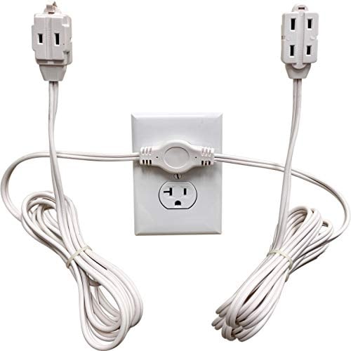 Book Cover Twin Extension Cord Power Strip - 12 Foot Cord - 6 feet on Each Side - Flat Head (Wall Hugger) Outlet Plug - 6 Polarized Outlets with Safety Cover